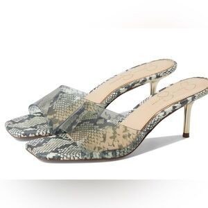 Jessica Simpson Calista Lucite Kitten Snakeskin Heels